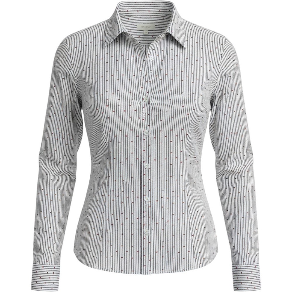Talbots Blouse L Button Up Pinstripe Polka Dot Confetti 100% Cotton Coastal Chic